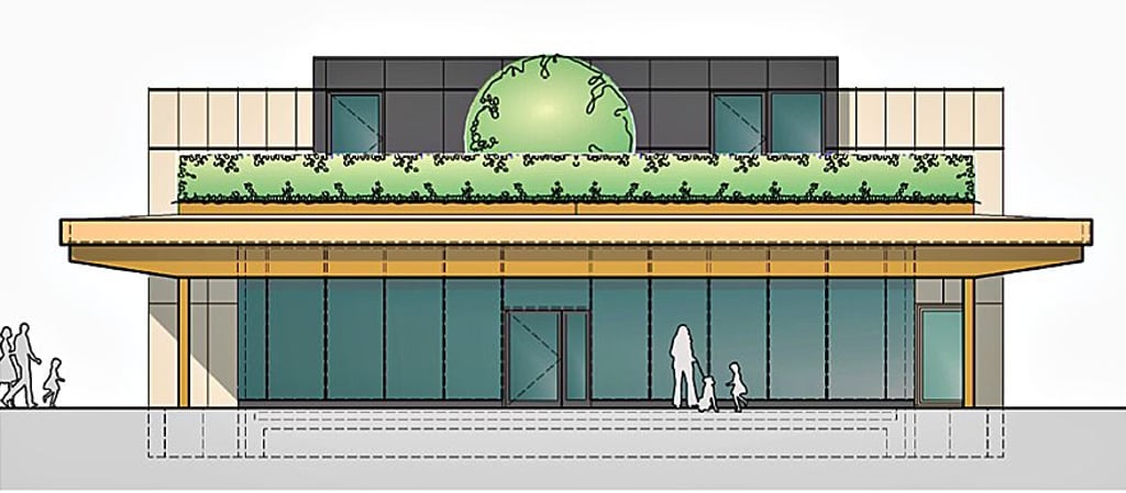 Eine Computersimulation des geplanten Neubaus des Studierendenzentrums an der Magdeburger Universität. Hier eine Ansicht der Ostseite.