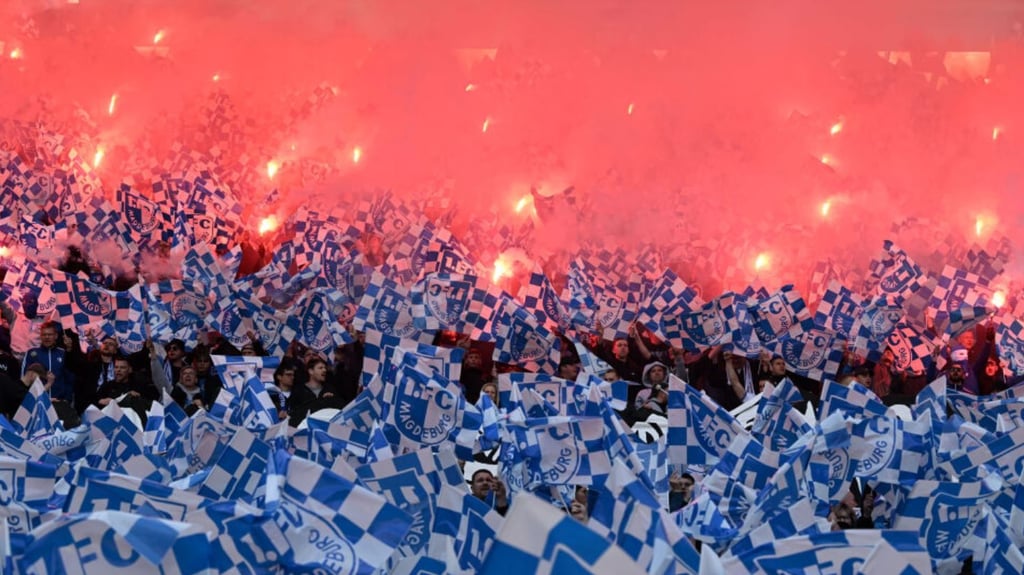 Fans vom 1. FC Magdeburg am Samstag beim Spiel gegen Hannover 96.