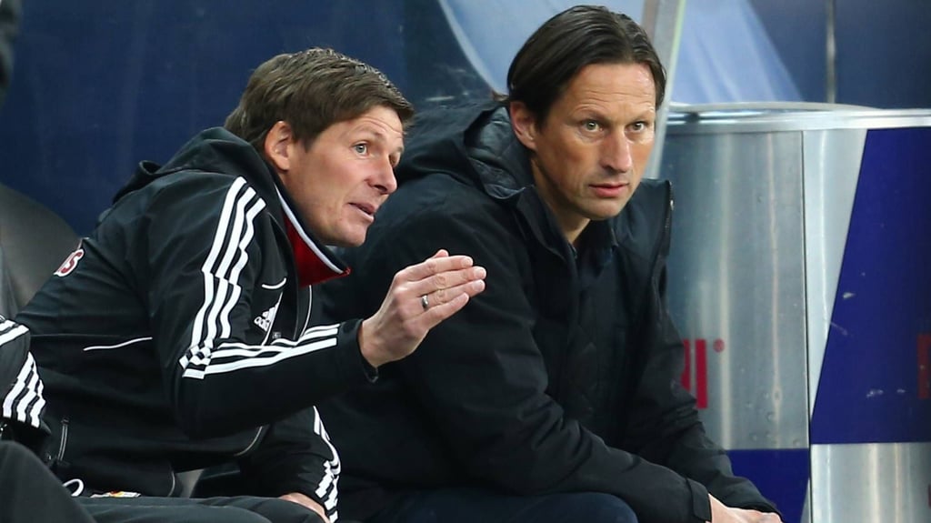 Oliver Glasner (Assistent) und Roger Schmidt im Jahr 2015 als Trainer-Tandem in Salzburg.