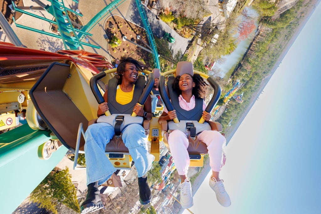 In vier Sekunden auf 105km/h: Die Fahrt im „Wingcoaster Rapterra“ bietet anderthalb Minuten Nervenkitzel.