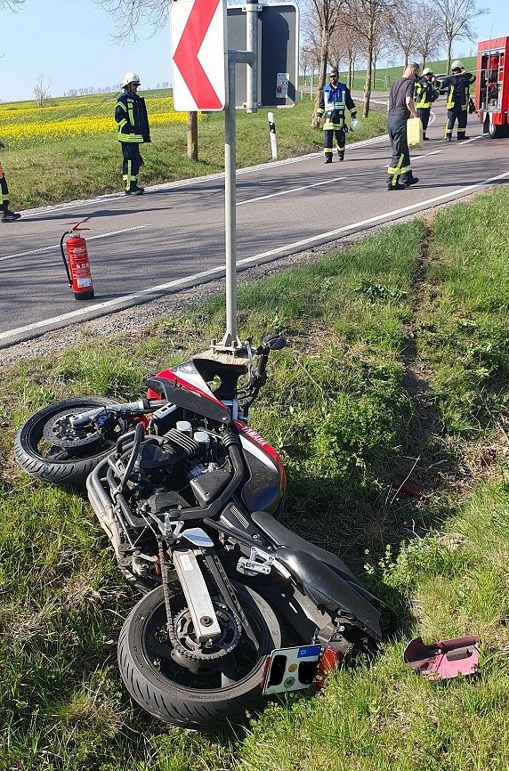 Unfall Motorrad 12.04.25 auf der L 66 bei Heteborn. Foto: Polizei