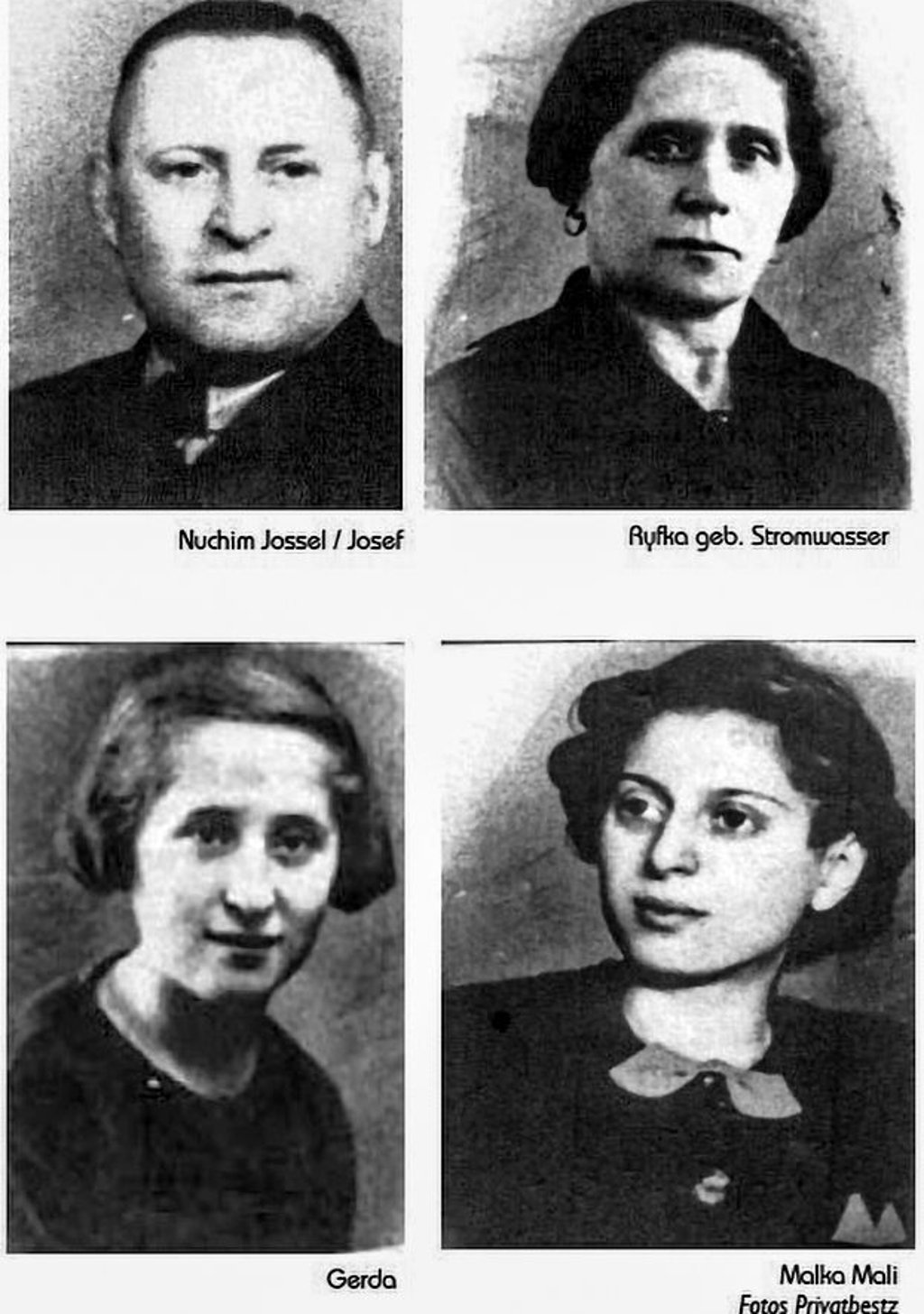 Das Gedenkblatt zeigt Portraits der Magdeburger Buchhalters: die Eltern und zwei Schwestern, wobei der Vater in Bernburg ermordet wurde.