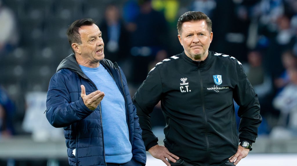 Otmar Schork (links) und Christian Titz (rechts) pflegten in Magdeburg ein freundschaftliches Verhältnis.&nbsp;