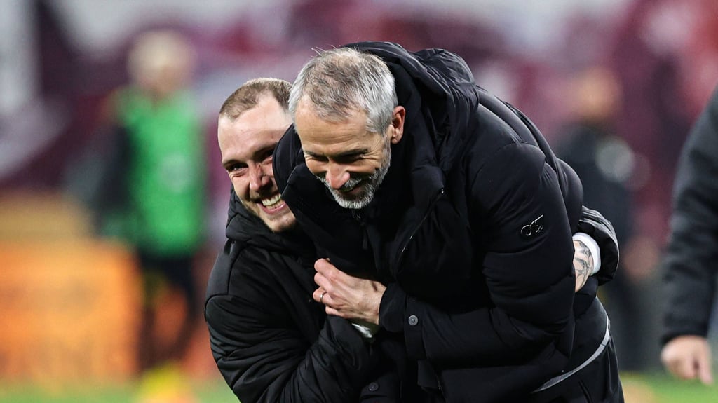 Gute Verhältnis: Marco Rose (r.) und sein Ex-Schützling David Raum.