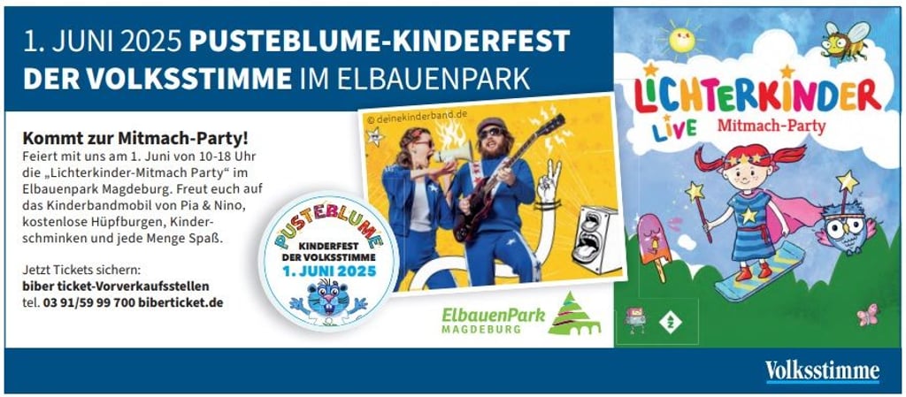 Am 1. Juni steigt das Pusteblume-Kinderfest der Volksstimme im Elbauenpark Magdeburg.