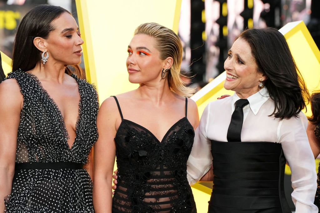 Die Schauspielerinnen Hannah John-Kamen (l-r), Florence Pugh und Julia Louis-Dreyfus kommen zu einer Vorführung des Films „Thunderbolts“ in London zusammen. (Archivfoto)