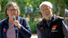 DGB-Referentin Regina Stipani und Ortsverbandschef Friedel Meinecke bei der Kundgebung auf dem Bernburger Karlsplatz.