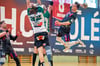 Franz Häcker (r.), der den HCB nach dieser Saison in Richtung Leipzig verlassen wird, war am Samstag in Flensburg mit sechs Treffern zweitbester Werfer der Burgenländer. Kreisläufer Tim Bielzer (l.)  verletzte sich indes am Fuß.