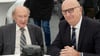 Der KZ-Überlebende Richard Fagot (l) trifft beim Gedenken in Sachsenhausen auf Brandenburgs Ministerpräsident Dietmar Woikde (SPD).