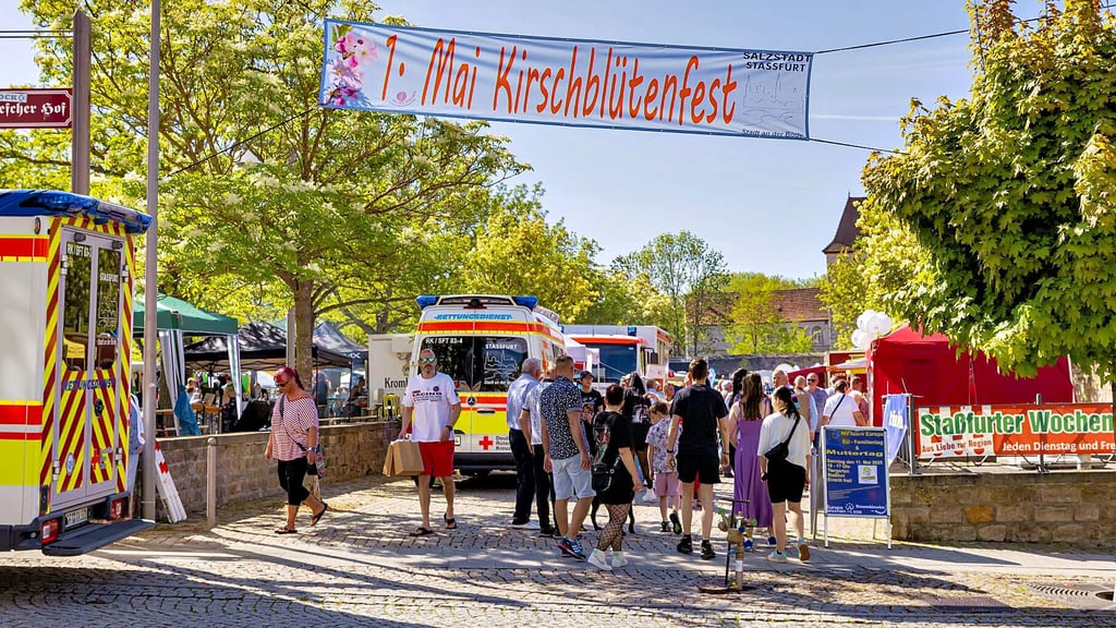Der Eingangsbereich zum Kirschblütenfest am 1. Mai auf dem Benneckeschen Hof in Staßfurt.