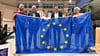 Im Juni 2024 präsentierte sich der Vorstand der Europa-Union Sachsen-Anhalt im halleschen Hauptbahnhof. Mit dabei (v.l.): David Horn, Tobias Krolopp, Claudia Dalbert, Alexander Vogt, Friederike Dudda und Sabine Odparlik. 
