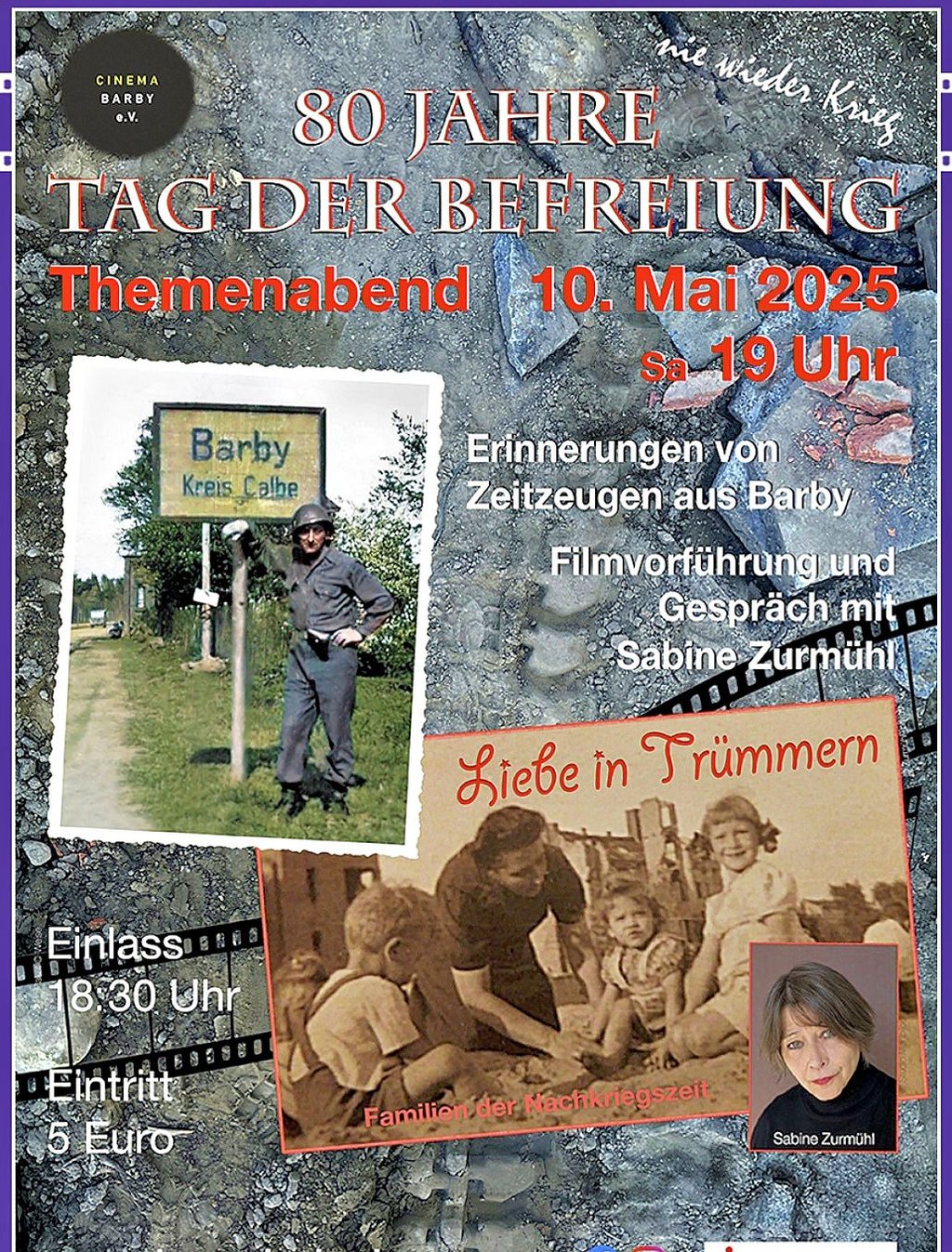 Das Plakat zum Themenabend „80 Jahre Tag der Befreiung“ im Barbyer Kino. Auch Zeitzeugen sollen zu Wort kommen.
