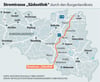 Der Verlauf der Stromtrasse "Südostlink" durch den Burgenlandkreis.