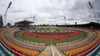 Das Berliner Friedrich-Ludwig-Jahn-Stadion entstand in den 50er Jahren und lag später unmittelbar an der Mauer.