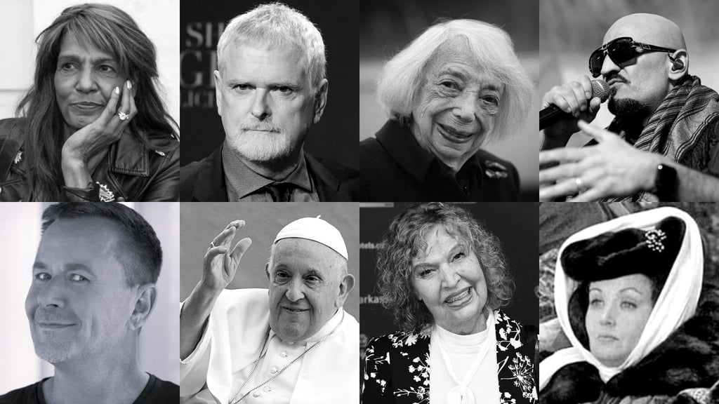 Prominente Todesfälle 2025: oben.v.l.: Nadja "Naddel Abd el Farrag, James Foley, Margot Friedländer, Rapper Xatar; unten v.l.: Andreas Hahn, Papst Franziskus, Urte Blankenstein, Karin Lesch