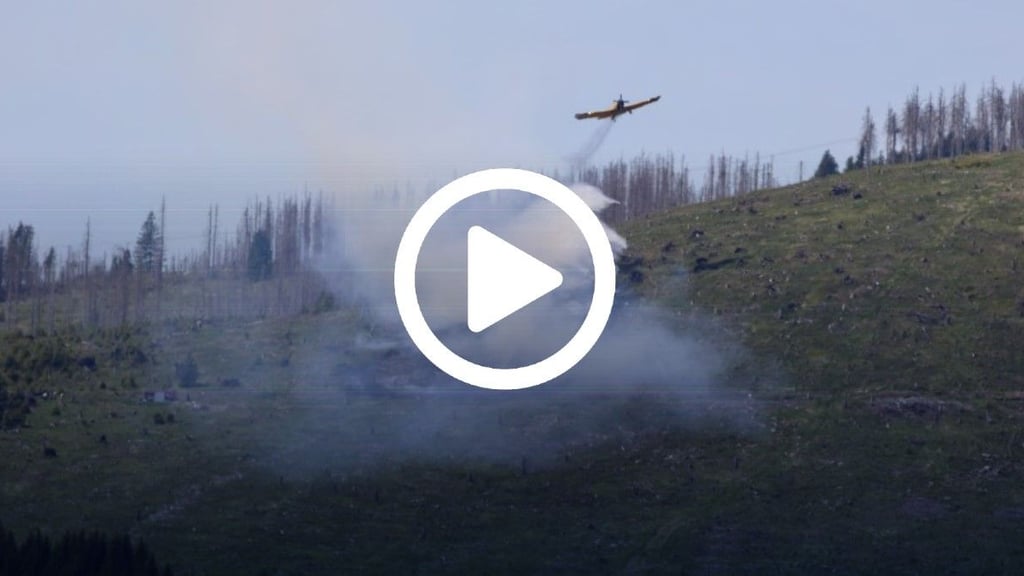 Das Löschflugzeug "Hexe1" unterstützte die rund 150 Kameraden am Boden mit insgesamt sechs Abwürfen von jeweils rund 2.200 Litern Wasser..