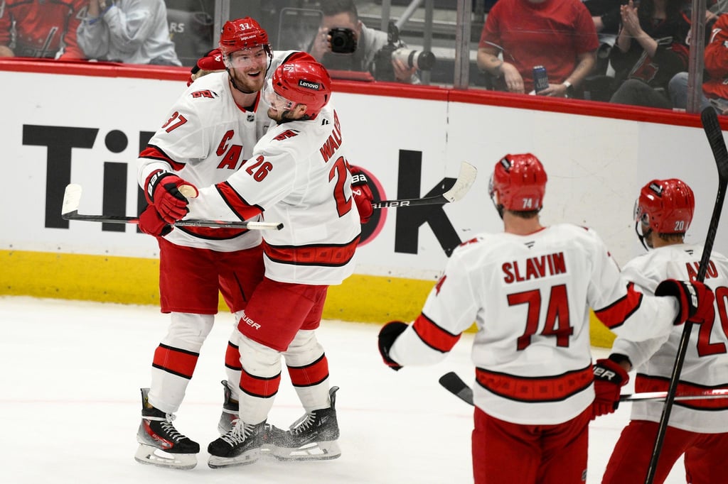 Die Carolina Hurricanes bejubeln den Einzug ins Finale der Eastern Conference.