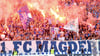 Pyroshow beim Spiel des 1. FC Magdeburg gegen den Halleschen FC im April 2015.