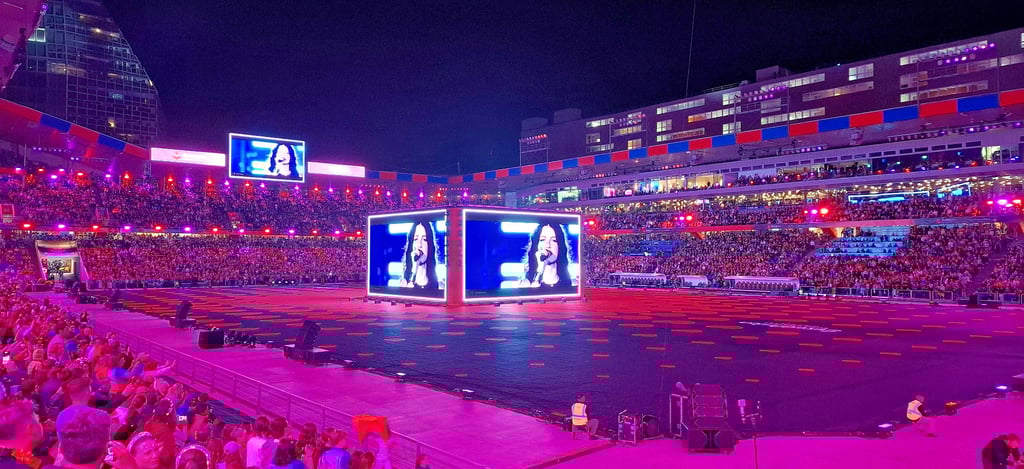 Rund 36.000 Menschen verfolgten am Sonnabend das ESC-Finale in Basel im Stadion. Auf großen Leinwänden war unter anderem der deutsche Beitrag mit Sängerin Tynna zu sehen.