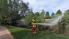 Die Feuerwehr löschte weiträumig am Großen Teich. 