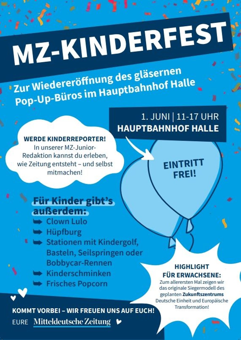 Sehen wir uns am 1. Juni zum MZ-Kinderfest im Hauptbahnhoff Halle?