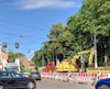 Staustelle im Giebichenstein: Die Havag baut in Höhe des ehemaligen Gasthofes „Zum Mohr“ übers Wochenende an den Gleisen.