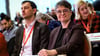 Die beiden SPD-Landesvorsitzenden Martin Hikel und Nicola Böcker-Giannini begrüßen beim Landesparteitag die Delegierten. (Archivfoto)
