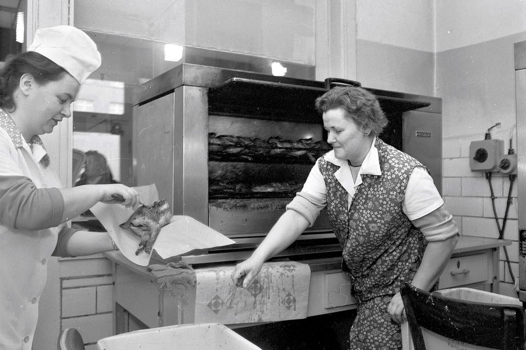 Na, wem läuft da das Wasser im Mund zusammen? Ja, auch in Zeitz gab es eine Broiler-Stube, hier im Jahr 1976 zu sehen. Aber wo war sie?