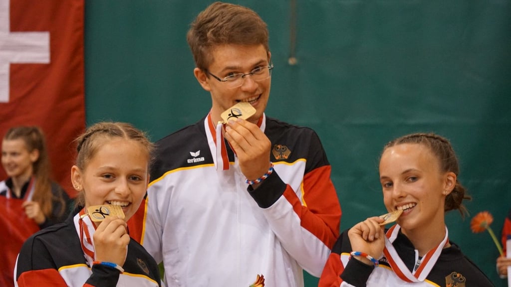 Sophia Julius, Malte Schröder, Frieda Wilke (v. l.) triumphierten 2023 bei der Team-WM in Chicago. In Leipzig wollen sie ihre Titel verteidigen.