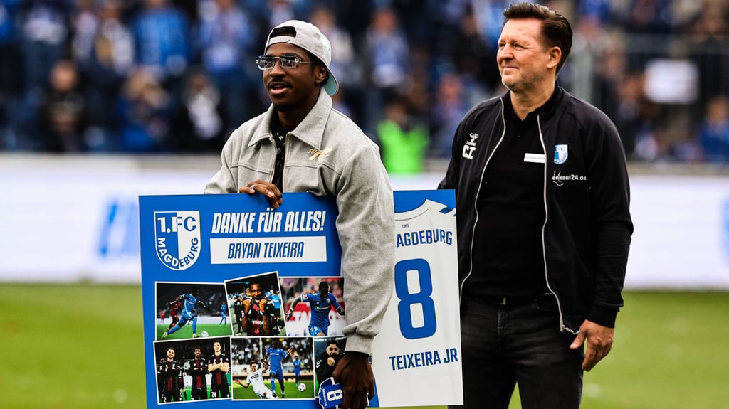 Bryan Teixeira bei seiner Verabschiedung im Mai 2025: Er verließ den 1. FC Magdeburg.