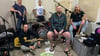 Max Bobzin, Hauke Segert, Olaf Ney, Jan „Monchi“ Gorkow und Kai Irrgang (l-r) von der Band Feine Sahne Fischfilet in ihrem Proberaum.