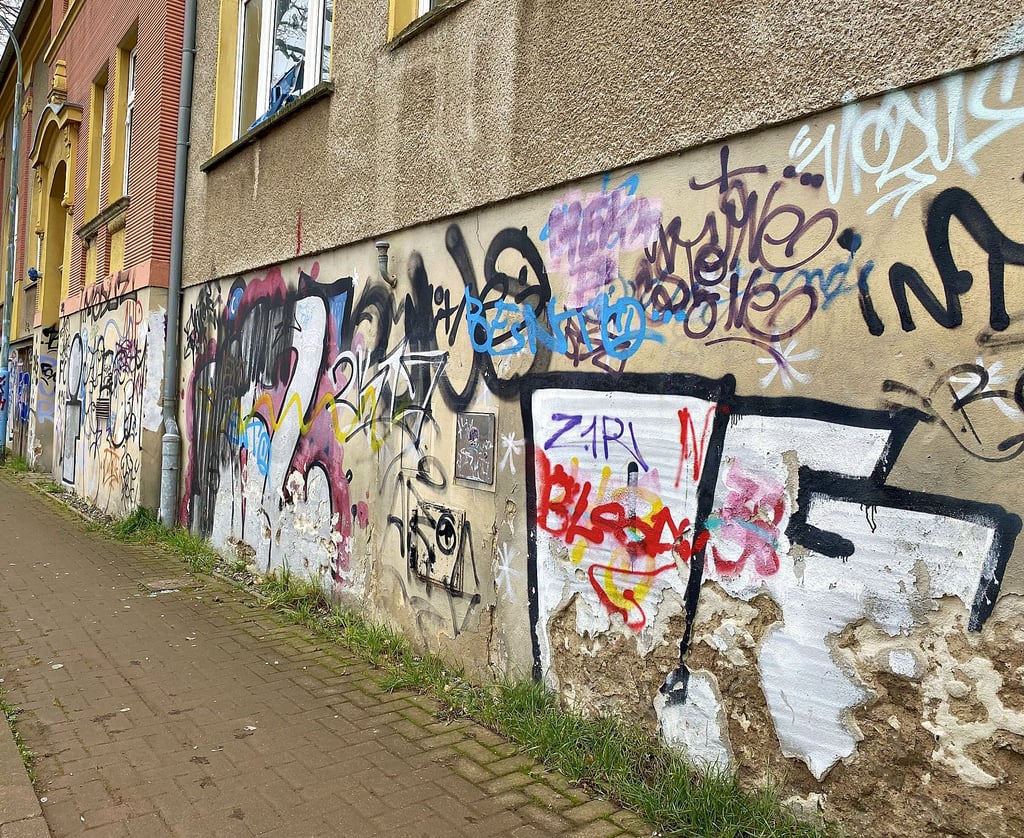 Die Rückseite der ehemaligen Bibliothek in Staßfurt. Nicht nur hier haben sich unbekannte Sprayer in der Salzstadt ausgetobt.