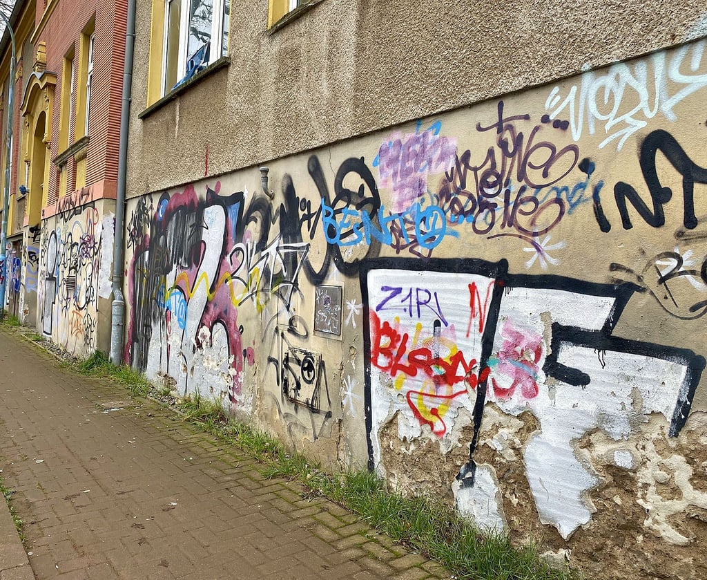 Die Rückseite der ehemaligen Bibliothek in Staßfurt. Nicht nur hier haben sich unbekannte Sprayer in der Salzstadt ausgetobt.