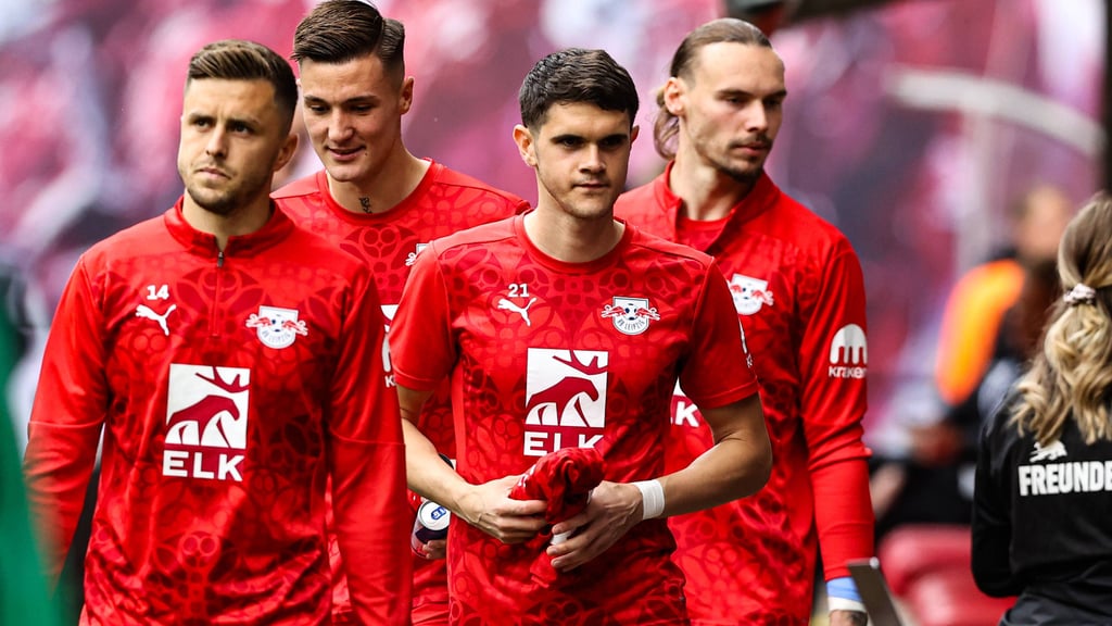Die Marktwerte der RB-Spieler kann man auch in ihren Gesichtern ablesen, wie denen von Baumgartner, Sesko, Nedeljkovic und Vandevoordt (v.l.)