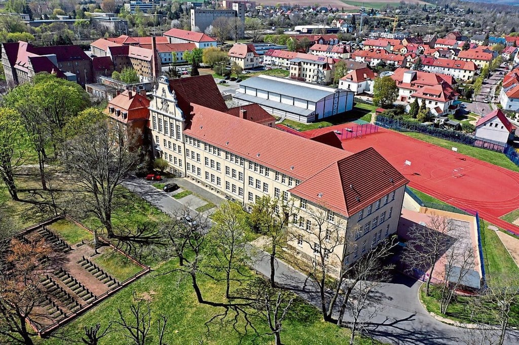 Das Martin-Luther-Gymnasium in Eisleben aus der Luft.
