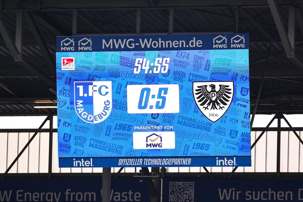 Die Anzeigentafel in der Avnet-Arena nach der bitteren Heimniederlage gegen Preußen Münster.