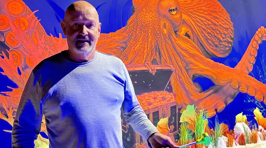 Investor Heiko van Vlies in der Schwarzlicht-3D-Minigolf-Anlage im Magdeburger Hauptbahnhof.