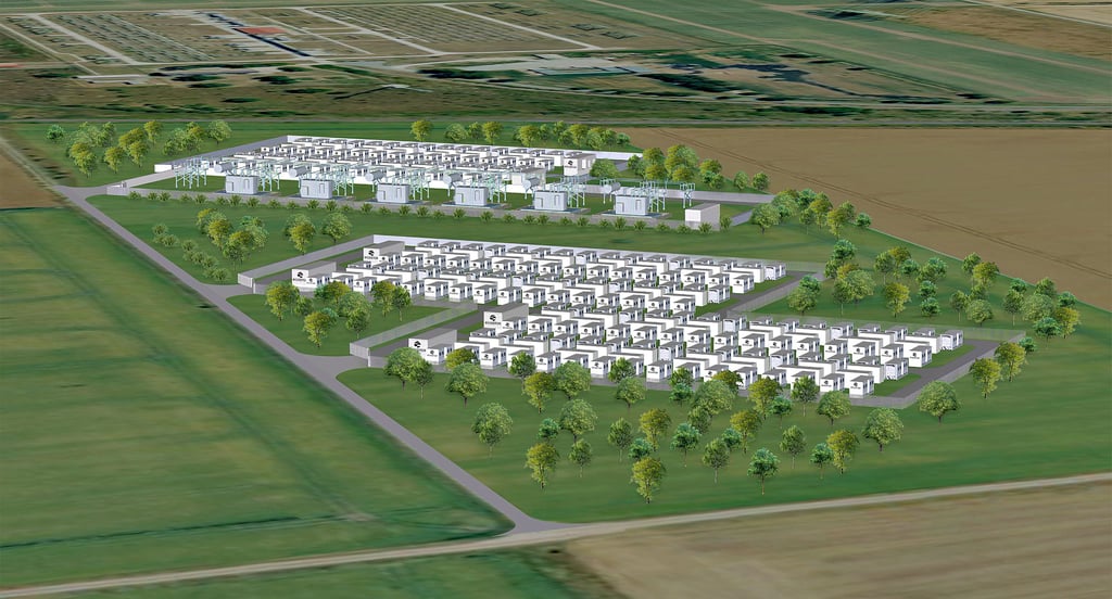 Pläne und Animationen stehen, der Baustart naht: So stellt sich das Energieunternehmen Ecostor den Batteriespeicher in Förderstedt vor.