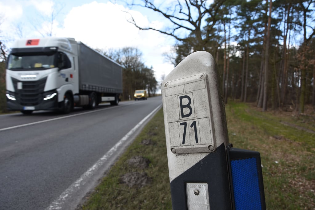 Die Bundesstraße 71 kurz vor dem Ortsausgang Cheinitz (aus Richtung Winterfeld gesehen).