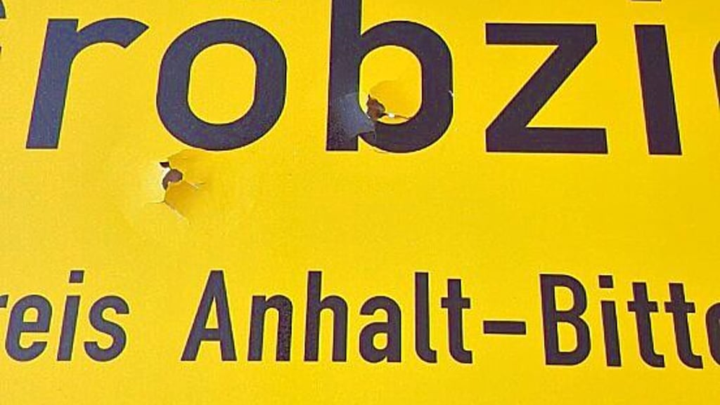Unbekannte haben auf ein Ortseingangsschild in Gröbzig geschossen und es durchlöchert.