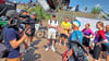Steffen Fleischer hat sich von seinen Kindern die Teilnahme an einem gemeinsamen Triathlon gewünscht. Dem stellten sie sich in Ferropolis.  
