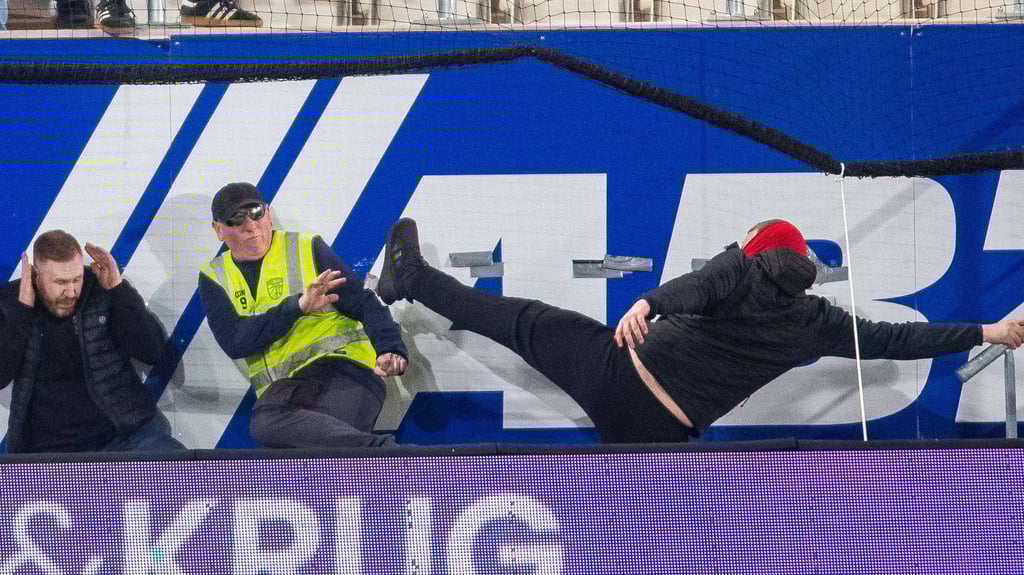 Die HFC-Chaoten gingen mit Schlägen und Tritten auf Ordner los.