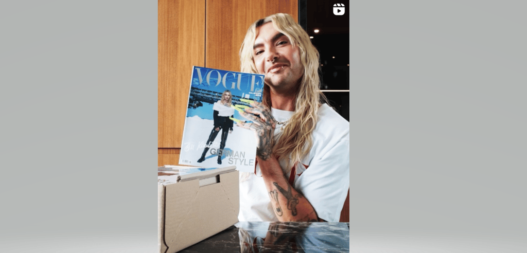 Tokio-Hotel-Sänger Bill Kaulitz zeigt auf Instagram sein „Vogue“-Cover in seinem alten Heimatdorf.