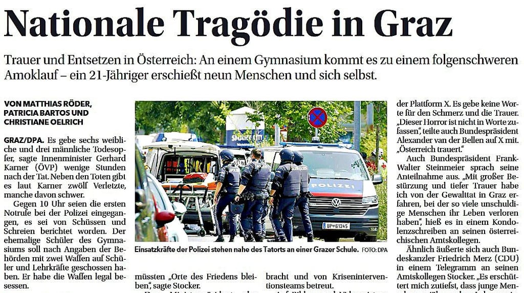 So stand es am Mittwoch in der MZ. Nach dem Amoklauf steht auch die Sicherheit an den Schulen in MSH im Fokus.