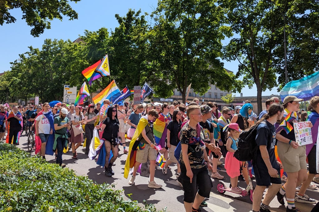Etwa 300 Personen nahmen am Samstag, 14. Juni, am ersten CSD in Merseburg teil.