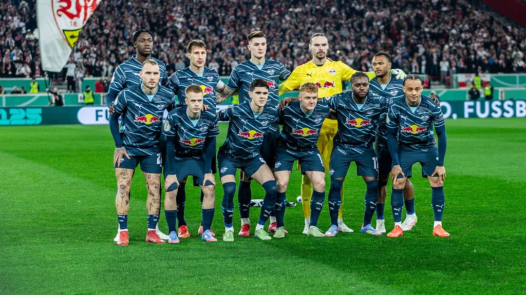 RB Leipzig vor dem Pokalhalbfinale gegen Stuttgart im April.