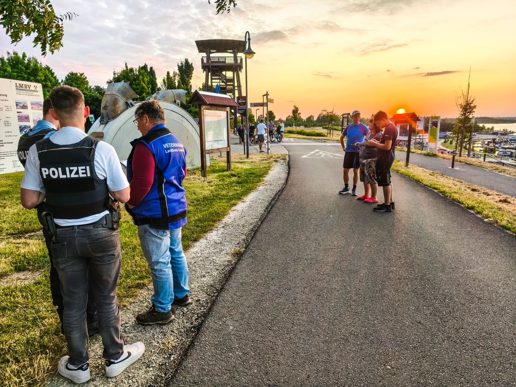 Bei der gesuchten Großkatze könnte es sich um einen Puma handeln. Polizei und Veterinäramt beraten sich an der Marina Braunsbedra.