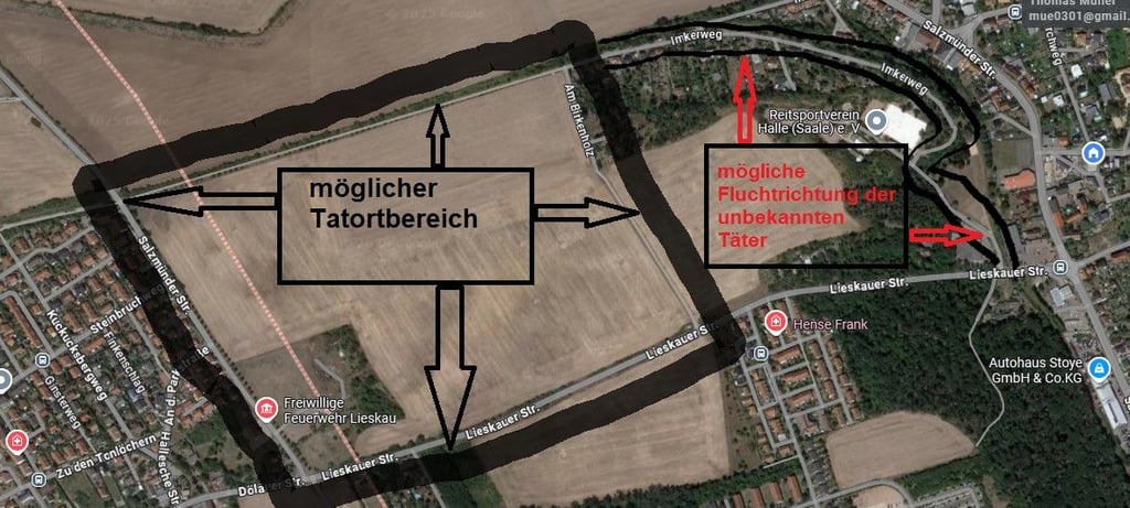 Die unbekannten Täter sind nach dem Überfall in der Nähe von Halle möglicherweise in diese Richtung geflohen.