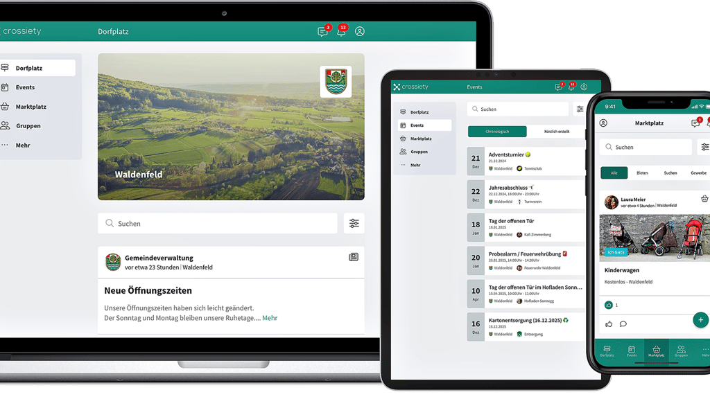 Die Plattform Crossiety mit ihren verschiedenen Nutzungsmöglichkeiten: Ein digitaler Marktplatz entsteht für die Gemeinde Elbe-Parey
