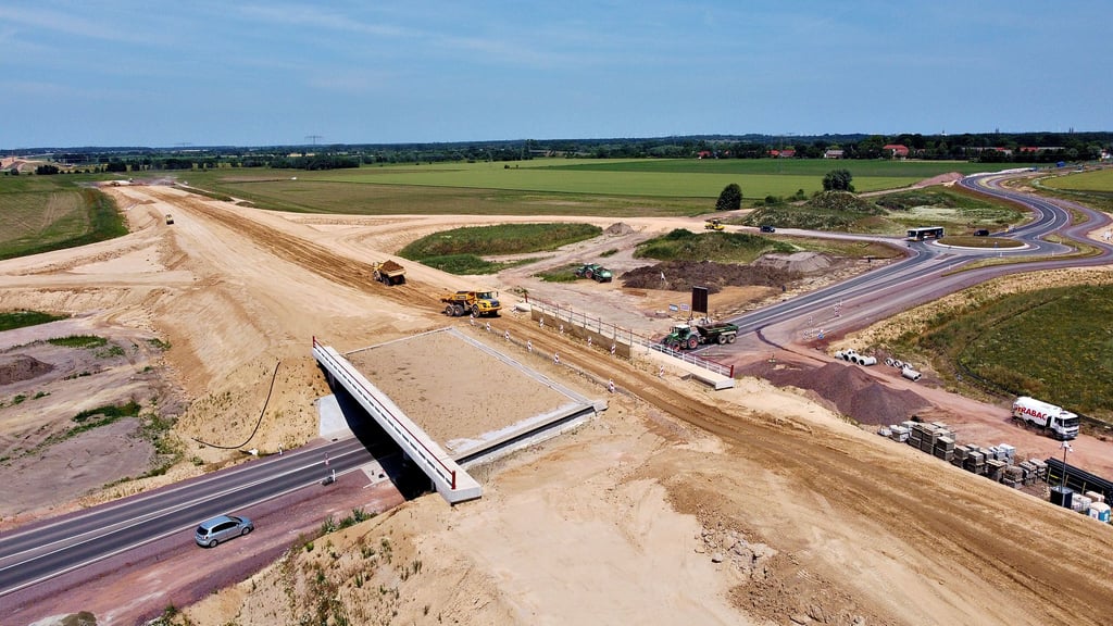 Die A14-Baustelle bei Insel. Die Bundesstraße 188 wird dort für fünf Wochen gesperrt.